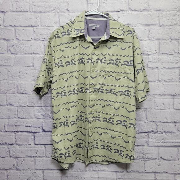 Oleg Cassini Abstract Tropical Button Shirt Size L Linen Blend Short Sleeve Camp - Picture 1 of 8